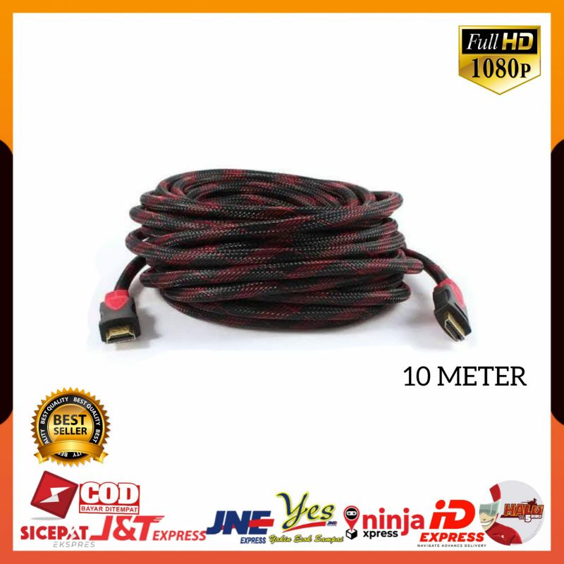 (COD) KABEL HDTV SERAT JARING 10 METER / KABEL DARI LAPTOP PS4 KE TV PROYEKTOR 10M