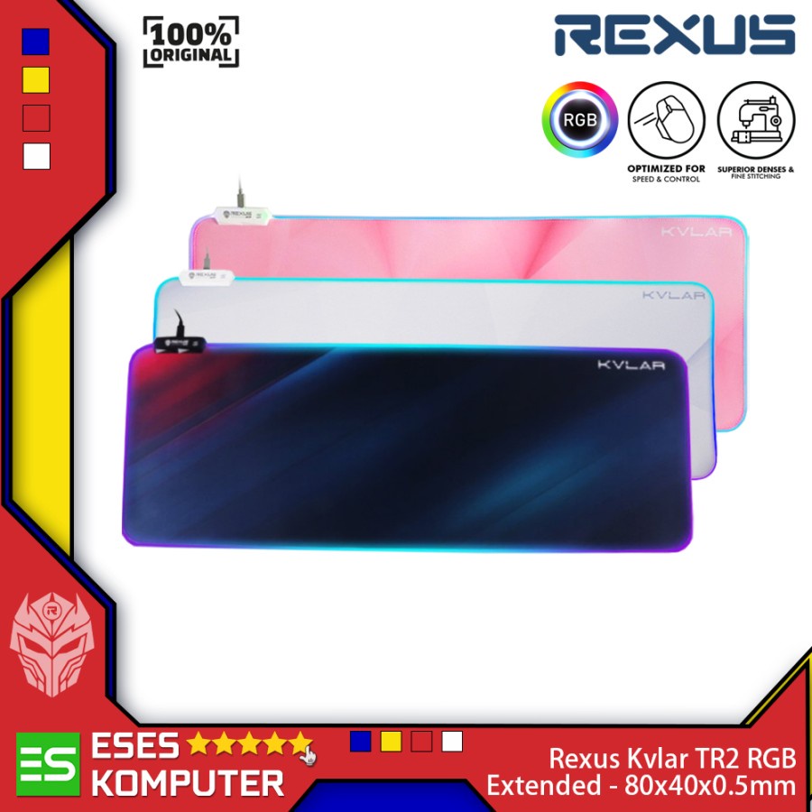 Mousepad Rexus Kvlar TR2 XL Extended Cloth - RGB - Gaming - White