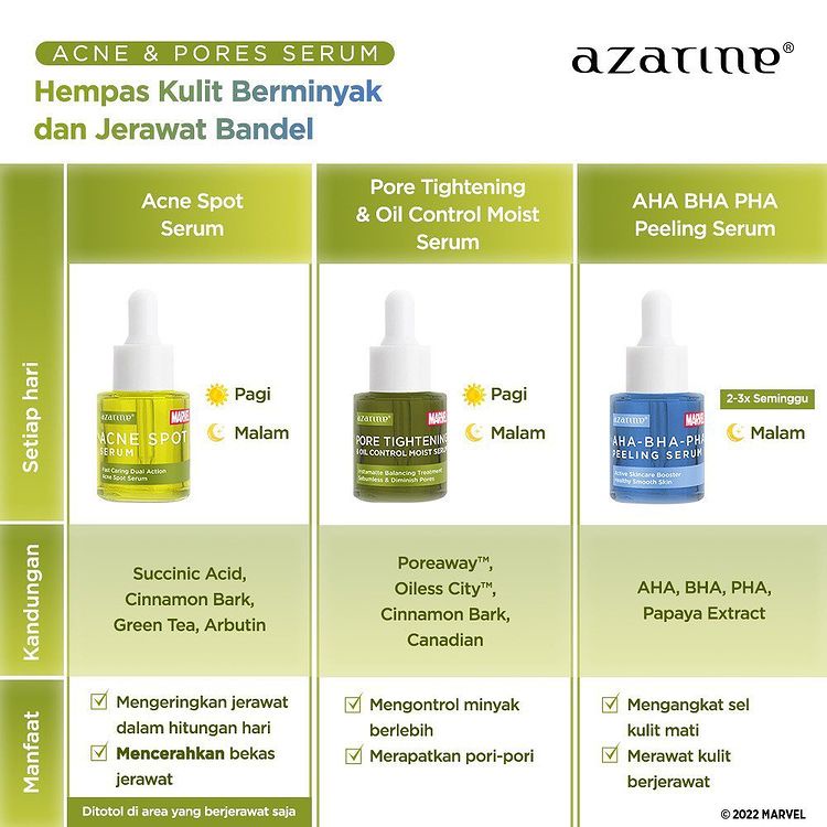 Azarine X Marvel Serum Series Acne Spot Serum Peeling Exfoliating Azarine Serum Niacinamide Brightening C Glow Mencerahkan Wajah Revatilizing Serum Retinol