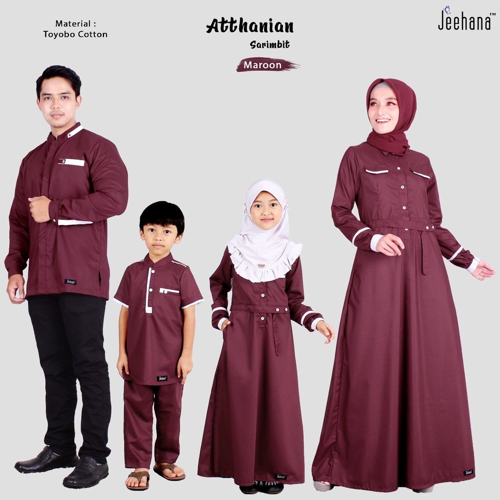 Sarimbit Athanian Maroon /Seragam Keluarga Merah Maroon Polos Bahan Katun Toyobo Fodu /Gamis dan Kok