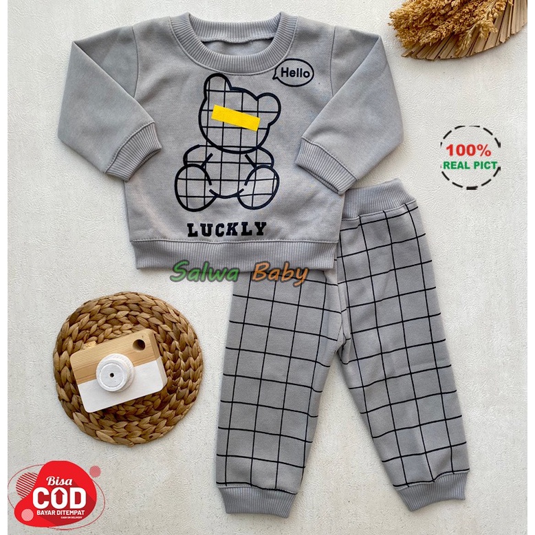 Setelan Sweater Setelan Joger Bayi Usia 3-12 Bulan Motif Lucky Almeera Baby and Kids