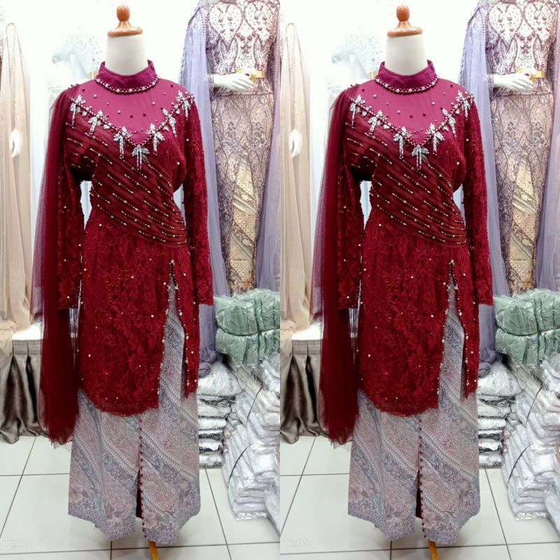 kebaya ibu besan ada Payet selutut satu set sama rok) size M L LD 95)( size L LD 100)( size XL LD 110)( size XXL LD 120)