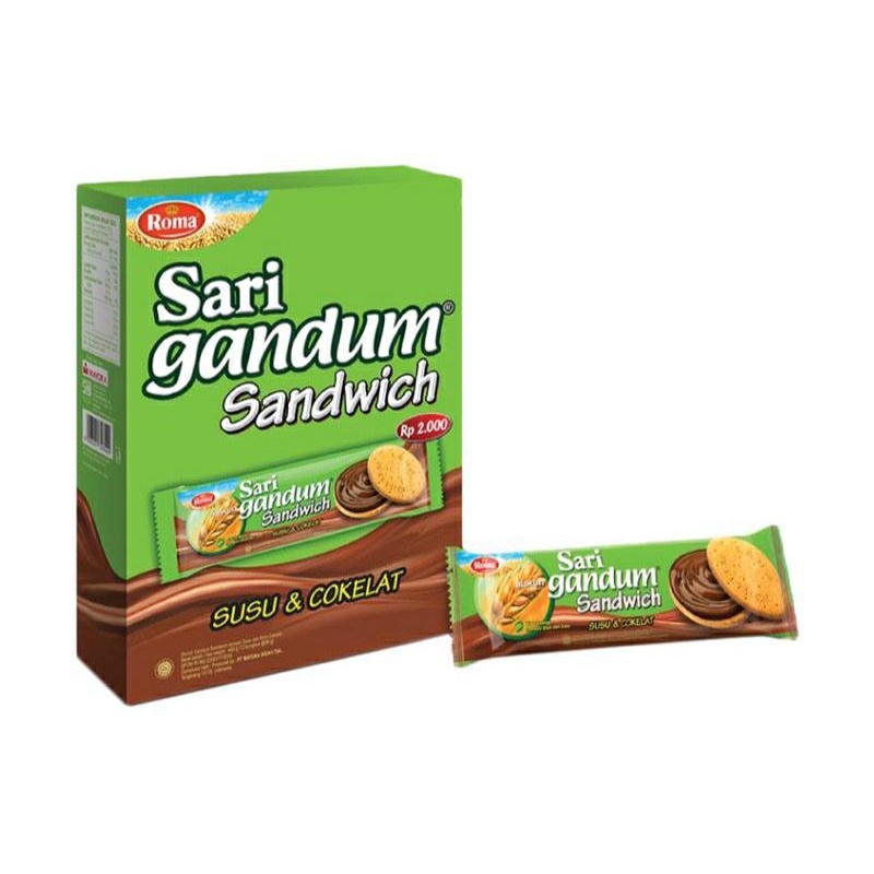 

Roma sari gandum sandwich - susu&coklat [ 1 box isi 12 pcs ]