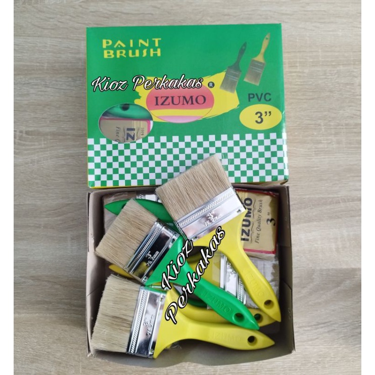 Kuas cat IZUMO Gg. PVC warna hijau & kuning (campur) uk. 3" (12 pcs)