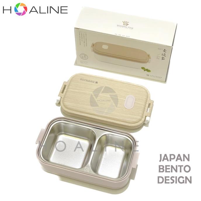 Bento lunch box stainless steel kotak makan kayu jepang 1 susun WS005