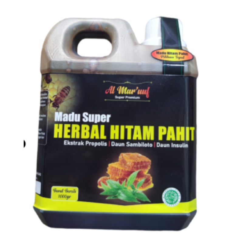 

Madu Super AL-Mar'uuf Madu Hitam Pahit Extra Propolis , Daun Sambiloto Daun Insulin 1kg
