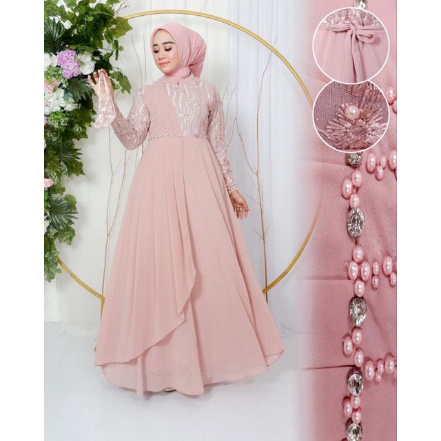Realpict gamis pesta sage gren//gamis tulle//gamiis pesta modern