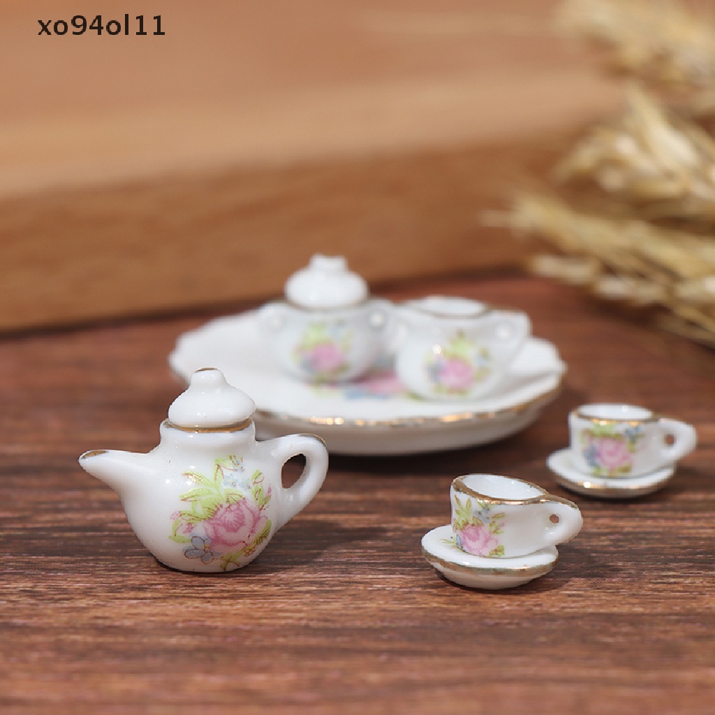 Xo 8Pcs/set1per12rumah Boneka Miniatur Keramik Tea Set Simulasi Ketel Piring Cangkir OL