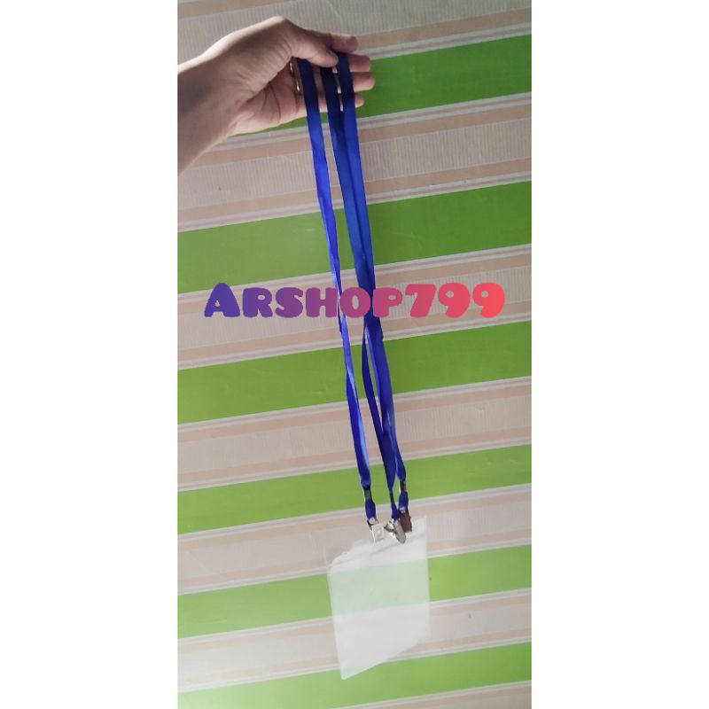

Tali ID Card besi jepit biru gantungan lanyard untuk name // plastik id card
