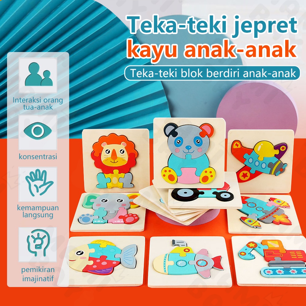 Mamibayi Puzzle kayu 3d mainan hewan Puzzle edukasi Transportasi wooden toys