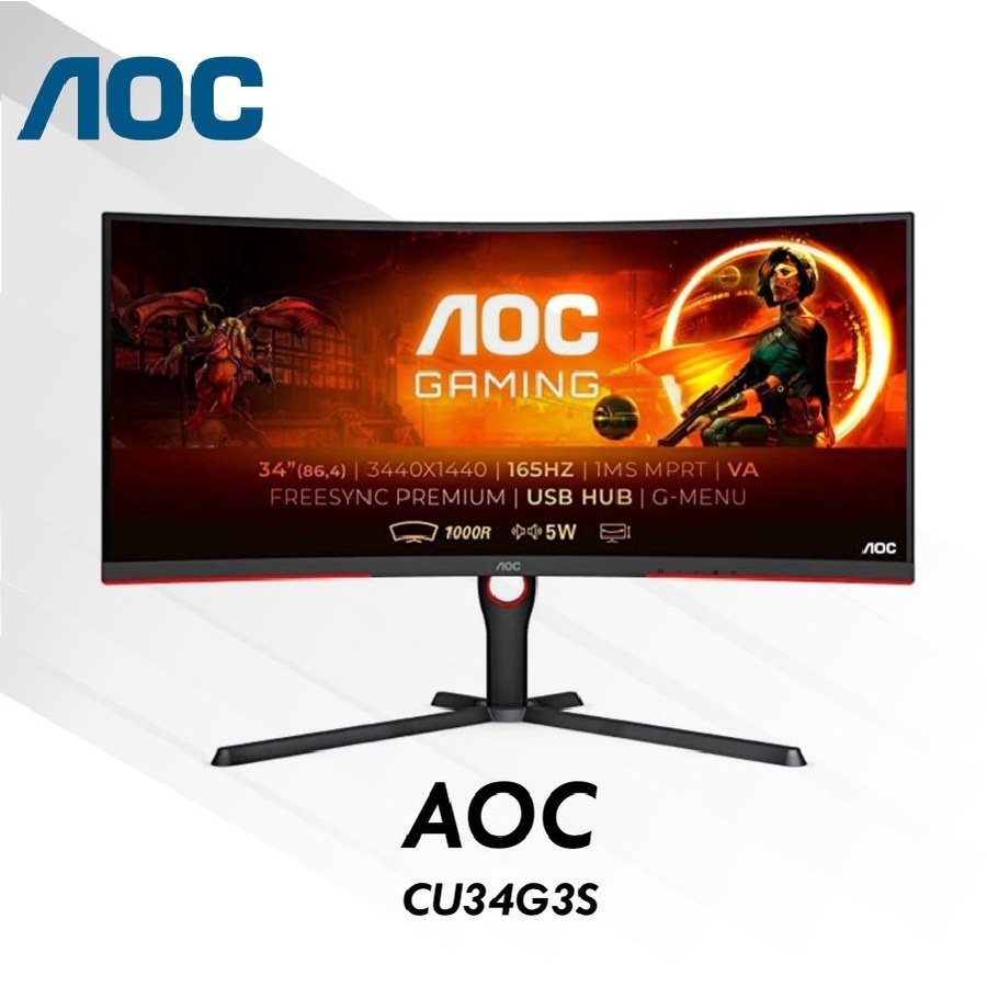 Monitor Gaming Ultrawide LED AOC CU34G3S 34" Curved 165Hz WQHD VA 1ms