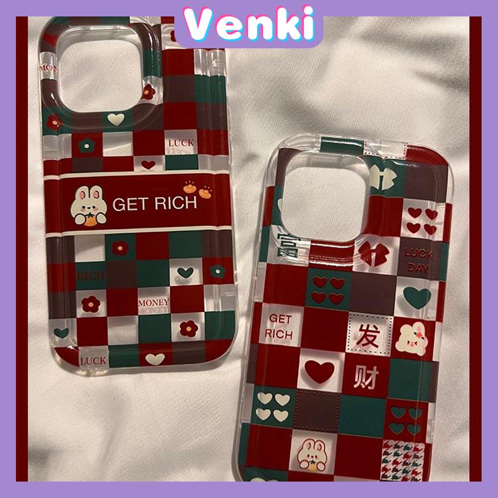 Case For iPhone 14 Pro Max TPU Soft Jelly Airbag Clear Case Red and Green Checkerboard Cute Rabbit Camera Protection Shockproof For iPhone 14 13 12 11 Plus Pro Max 7 Plus X XR