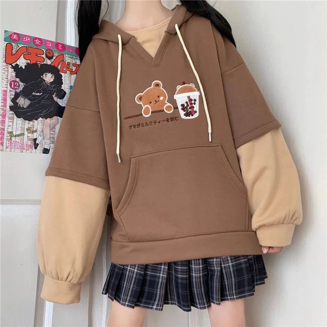 Sweater Hoodie PANDA COMBINE Jacket Wanita Lengan Kombinasi Korean Style Pakaian Kasual Santai