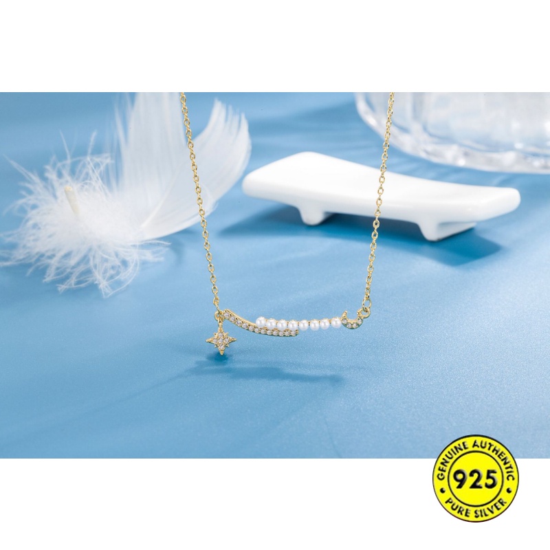 Stars Moon Kalung Untuk Wanita Ringan Mewah Minoritas Desain Musim Gugur Dan Musim Dingin Shell Pearl Sweater Chain U1502