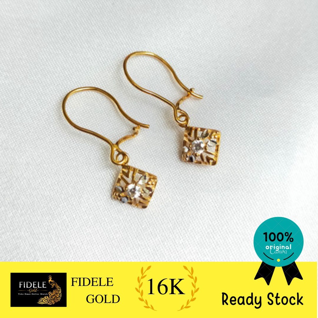 Anting Desi Permata Kotak Desi Emas Asli Cantik