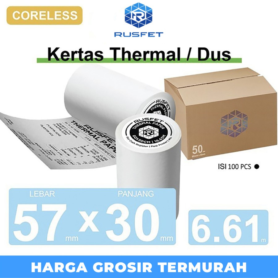 

Kertas Thermal Printer Paper CORELESS Resi Barcode EDC POS 57x30mm DUS