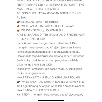 

㊭ Kurma Sukari 3 kg AL Qassim Premium Mengunakan Plastik Fresh Kurma Enak Lembut { Panen Baru 2024} ⇻