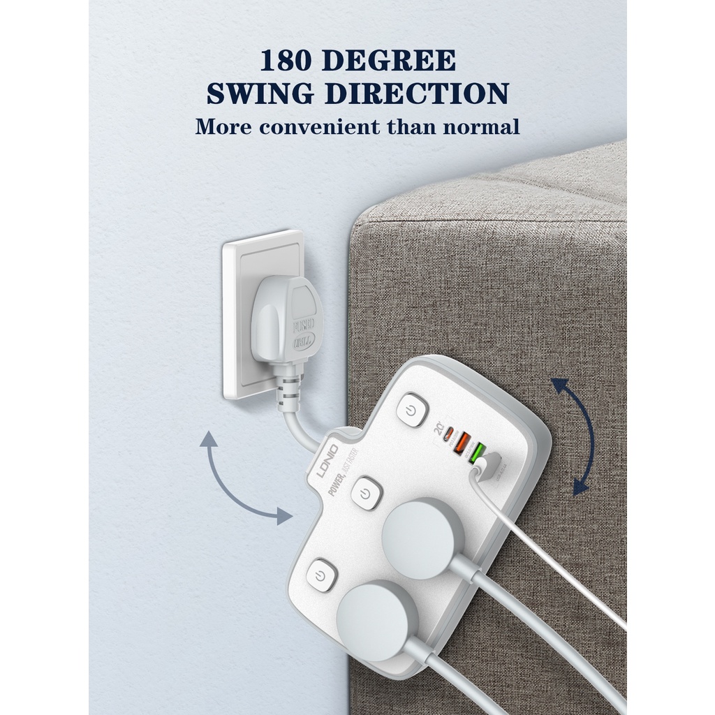 LDNIO Stop Kontak Power Socket SC1418 SC2413 SC2311 Colokan Listrik Fast Charging 2 Socket 3 4 USB Port Night Lamp