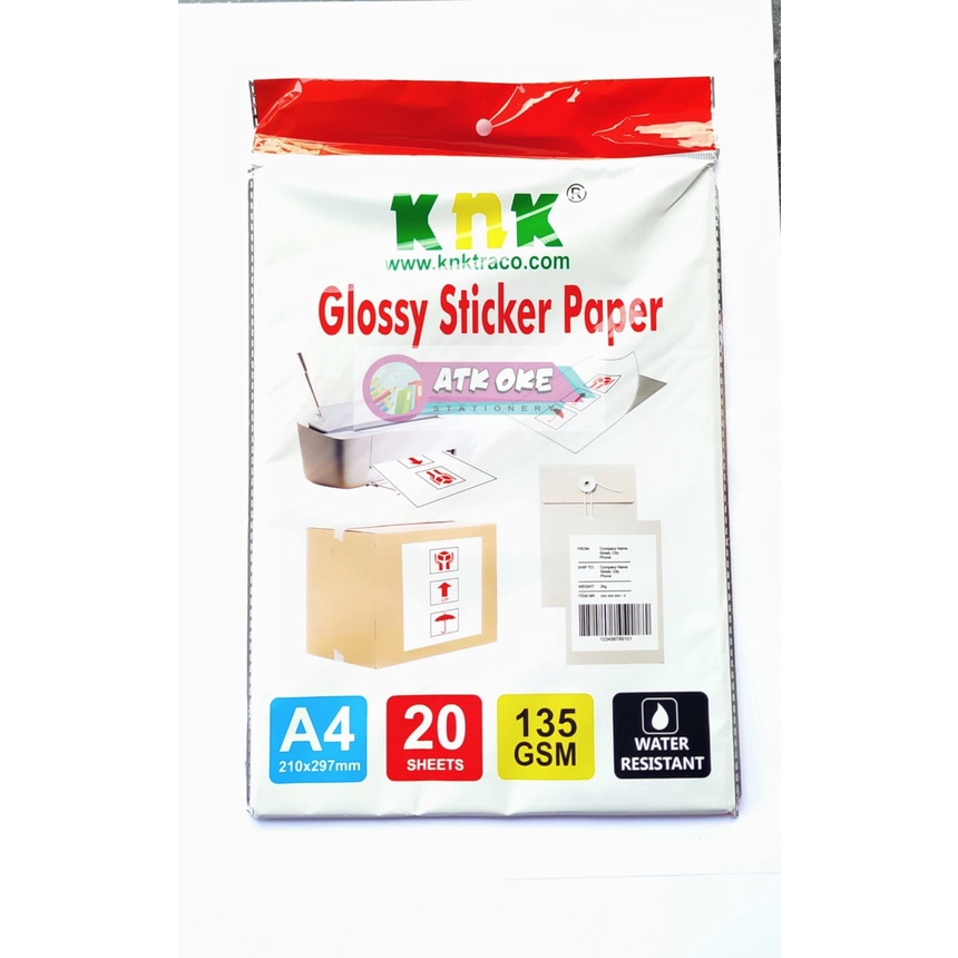 

KNK Glossy Sticker Paper A4 210 x 297mm 135gsm