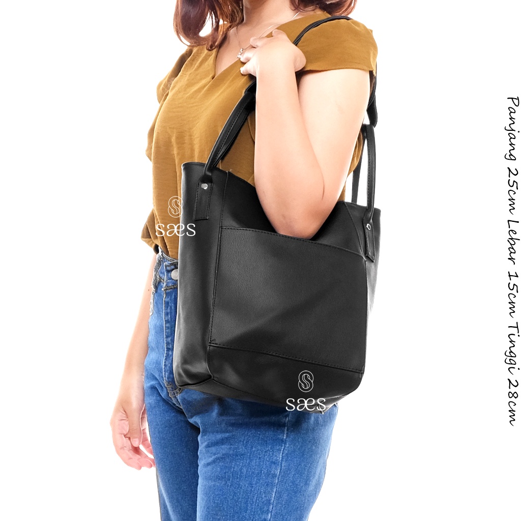 SAES Tas Selempang wanita Multifungsi Kulit handbag Tas Tote Hobo Bag Sling bag Totebag Cewek Wanita Simple Stylish Style (resleting) Tas Sekolah Tas Kuliah Tas Kerja Murah hitam anggrek saes shop 010 001