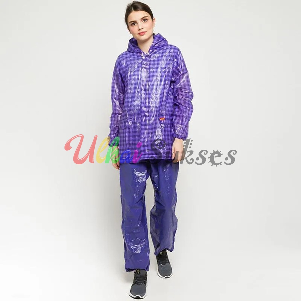 Jas Jaz Hujan Ujan Setelan Dewasa Pria Wanita Jaket Dan Celana Mantel Hujan Motif Kotak Kotak Anti T