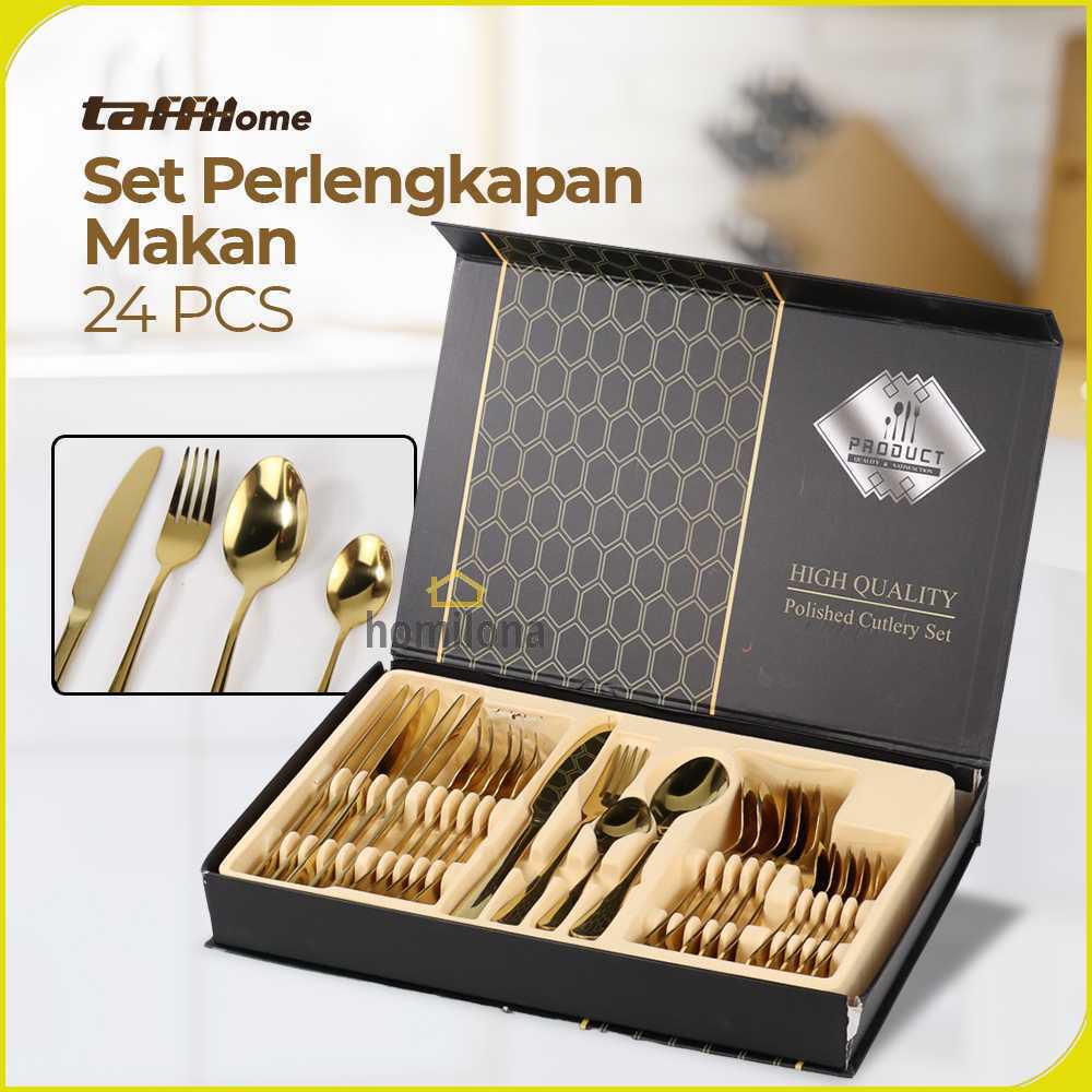 TaffHOME Set Perlengkapan Makan Sendok Garpu Pisau Cutlery 24 PCS - TW824