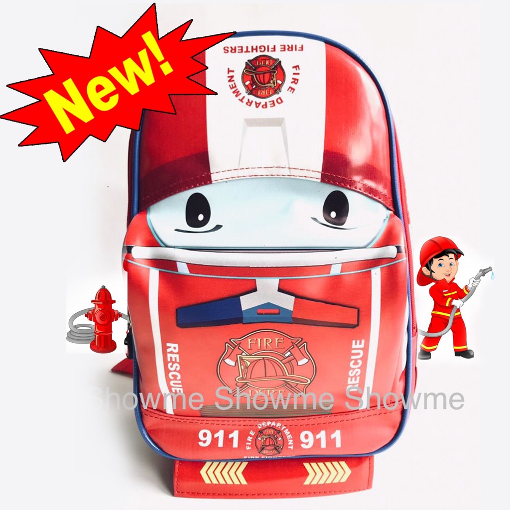 SHOWME TAS RANSEL MOBIL ANAK SEKOLAH PAUD - TK KARAKTER LUCU KUALITAS PREMIUM BATOK GAMBAR PAKAI BUSA - BLAMBIR - FIRE RESCUE CAR - DAMKAR