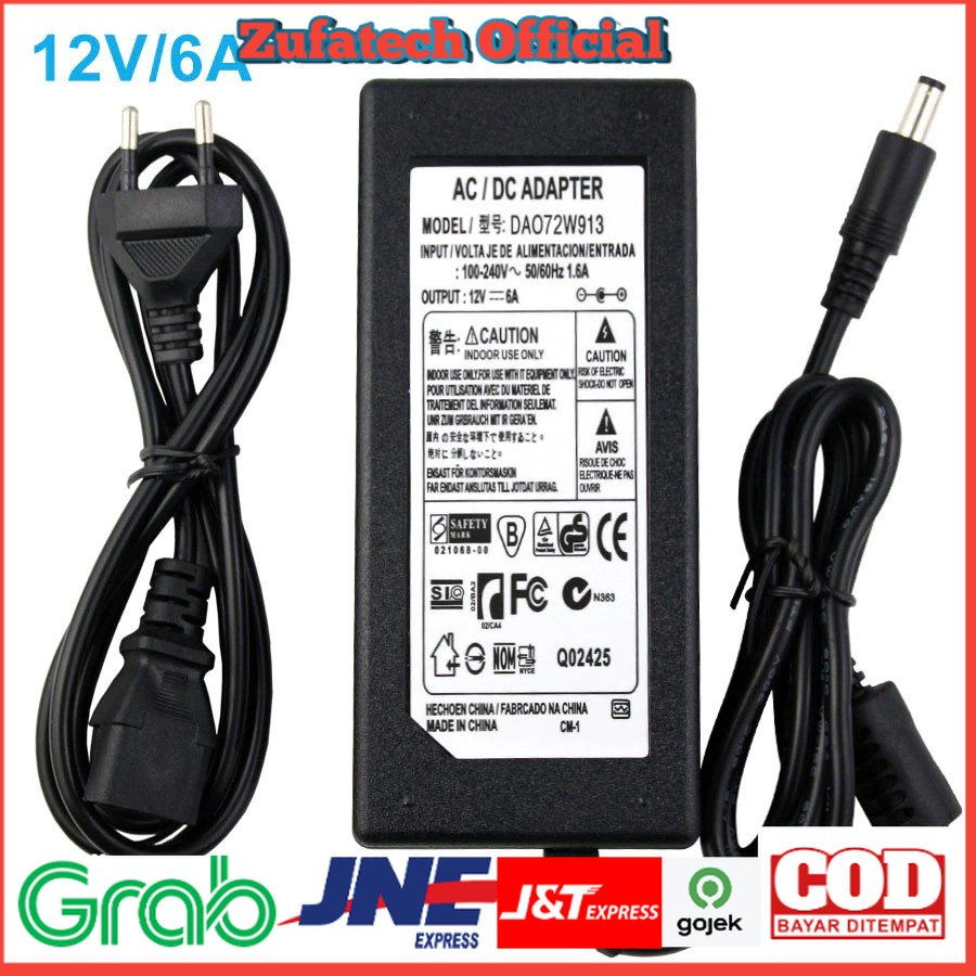 VBS Power Adaptor LED Strip Monitor DC 12V 6A/8A - JCY-1260 - Black