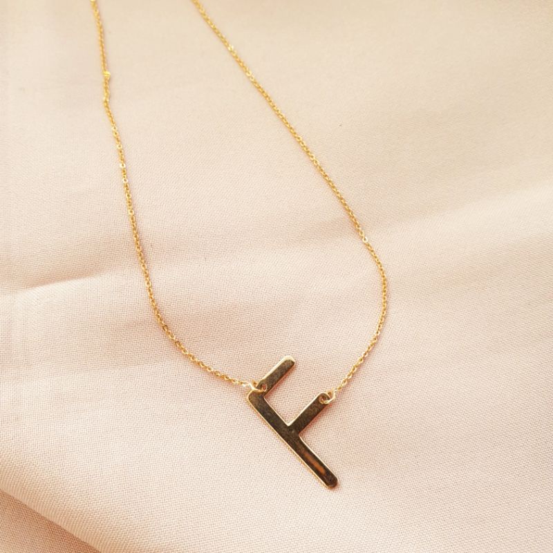 Kalung huruf F emas asli kadar 375 8K
