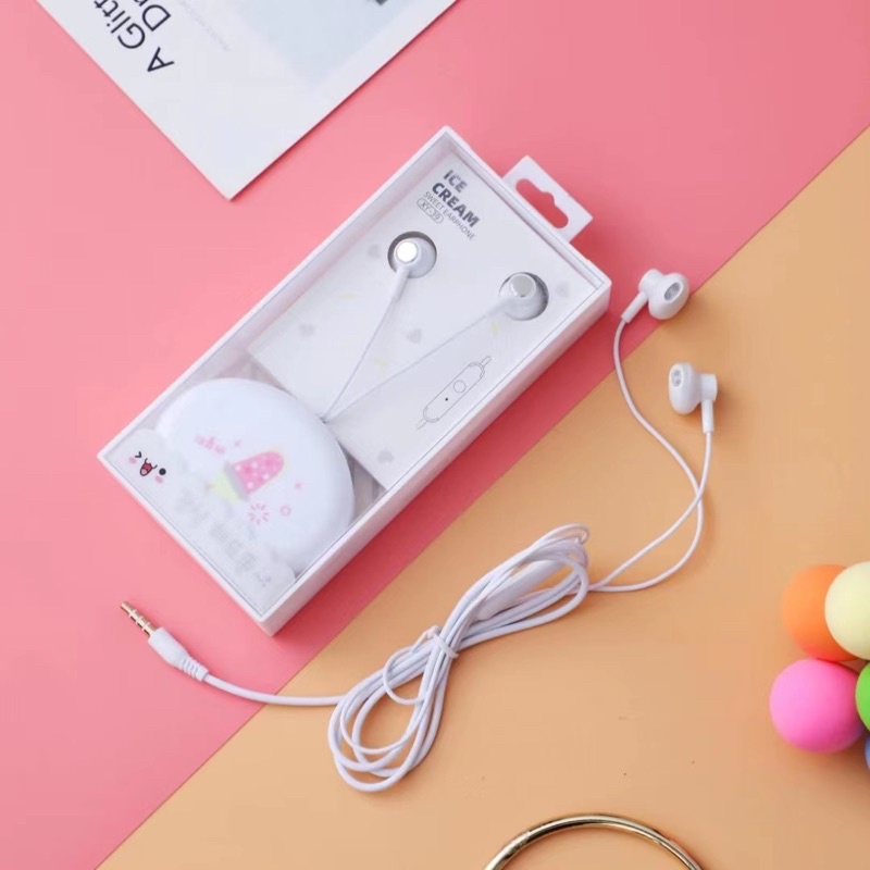 [XY 39 ] Set Headset Earphone karakter SERIES ICE CREAM CUTE &amp; LUCU PLUS + Wadah Earphone Motif IN EAR