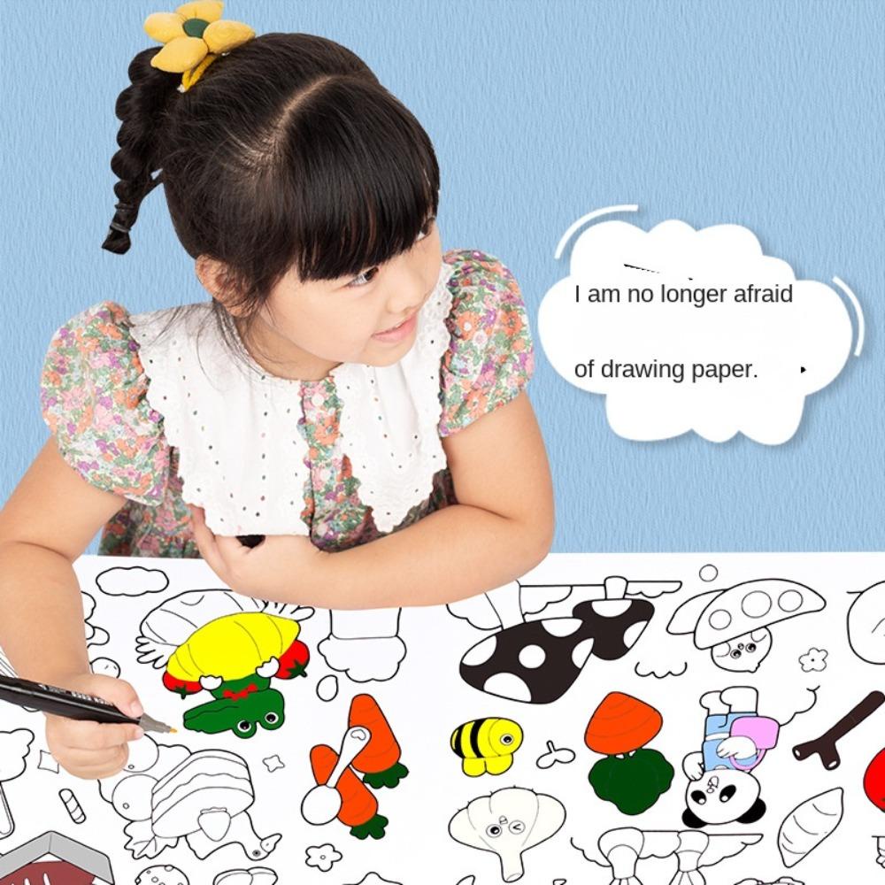 Mxbeauty Anak-Anak Menggambar Roll Adhensive Painting Gouache Art Mewarnai Mainan Graffiti Scrolls Drawing Sticker Color Filling Paper