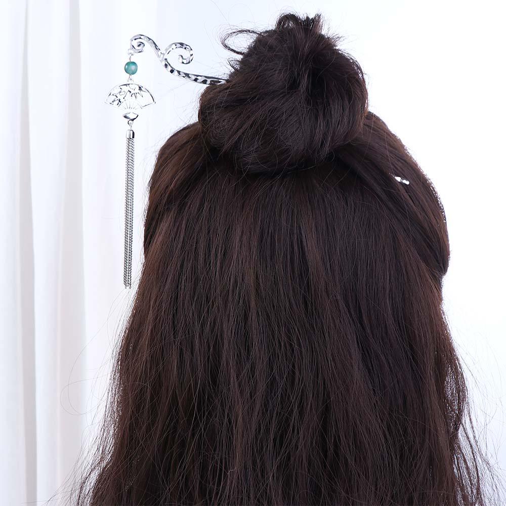 Needway Kipas Rambut Tongkat Hiasan Kepala Sederhana Vintage Disk Rambut Pria Wanita Pembuat Sanggul Wanita Gaya Cina Garpu Rambut