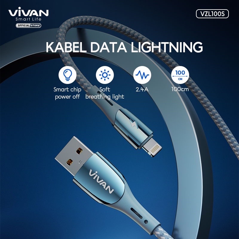 VIVAN Auto Smart power off cable charger UNTUK FOR Iphone lightning apple kabel VZL100