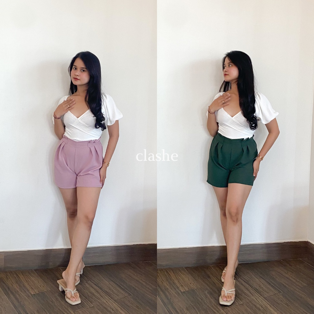 Celana Pendek Pita Wanita Dewasa Sehari Hari Korean Style Bahan Crincle Airflow Anti Lecek Terbaru Kekinian Jane Pants by Clashe
