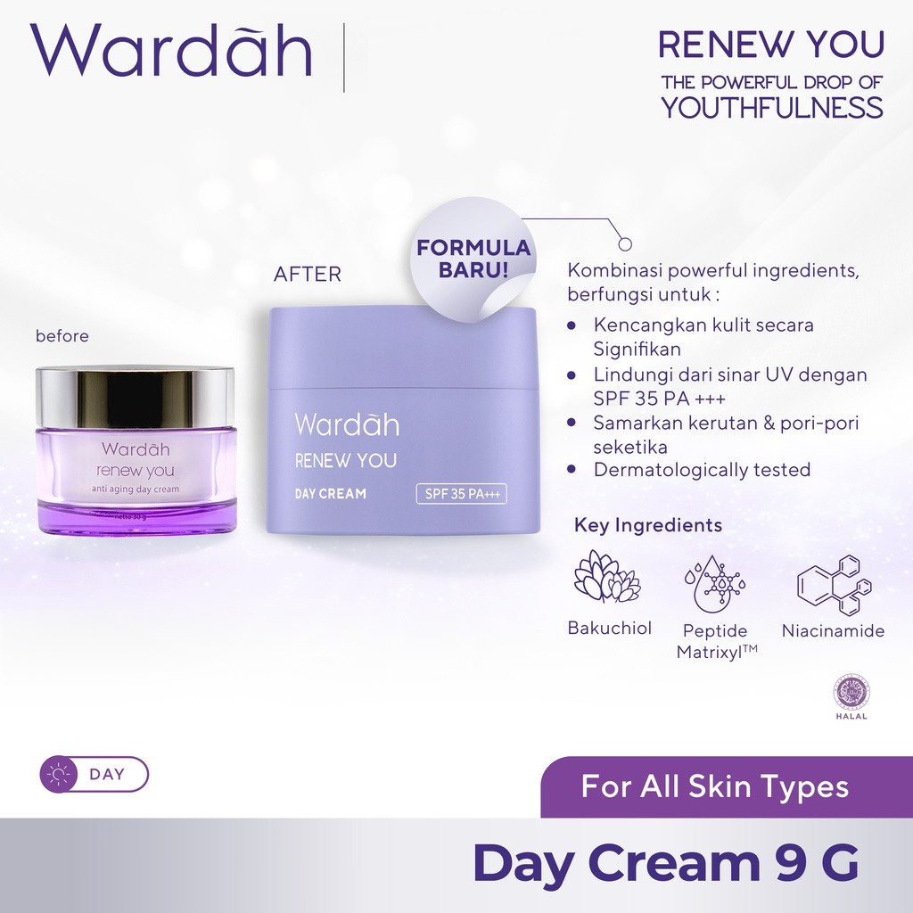 Wardah Renew You Day Cream 9 g | Pelembab Wajah BY AILIN