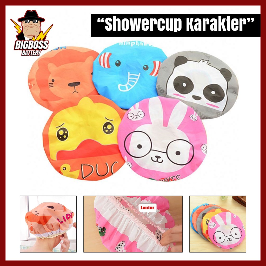 Shower Cap Penutup Kepala Anti Air Bahan Plastik Motif Karakter Lucu Pelindung Rambut