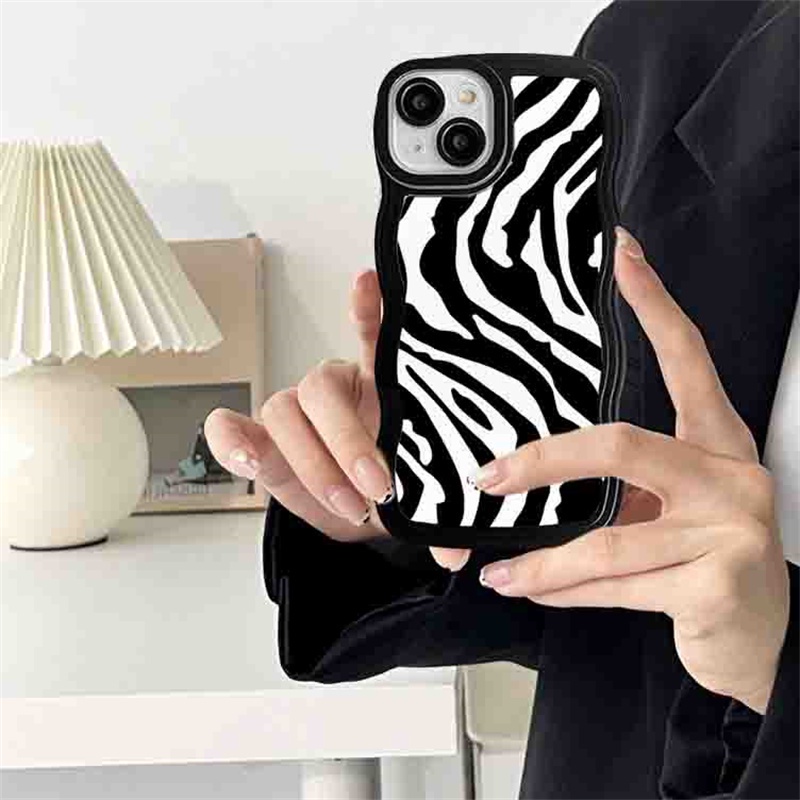 Oppo A17 A16 A57 2022 A77S A15 A16K A54 A53 A12 A5S A7 A3S A11k A31 A52 A92 A94 A93 A37 F9 A1K A76 Zebra Stripes Wave Edge TPU Phone Case Cover