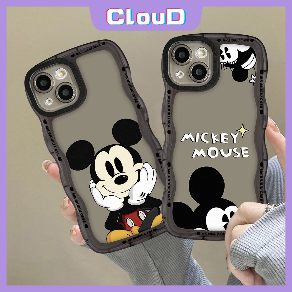 Case Kompatibel Untuk iPhone 11 Pro Max 7Plus 6Plus 13 11 12 14 Pro Max X XR XS Max8 7 6s 6 14 Plus SE 2020lembut Tpu Lucu Kartun Disney Mickey Mouse Wavy Edge Couple Cover