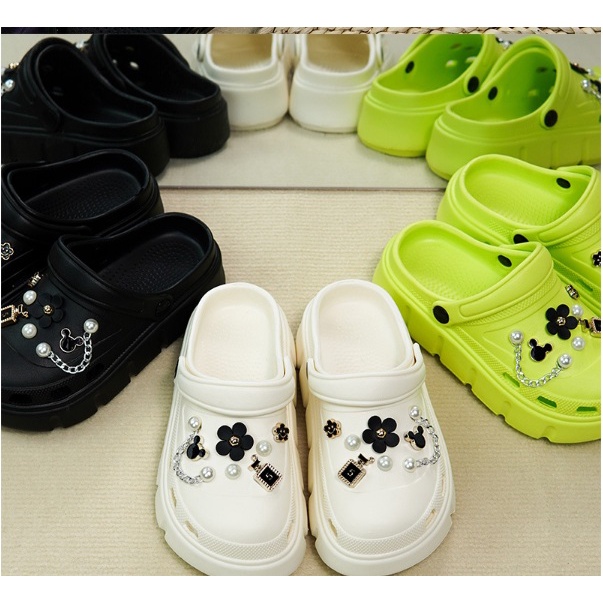 EVA Sandal Slop Wanita Korean Import Spons Rubber Tebal Tinggi Karet Ringan Super Empuk Anti Slip BUNGA MIKIE TAPAK TEBAL 5-6CM