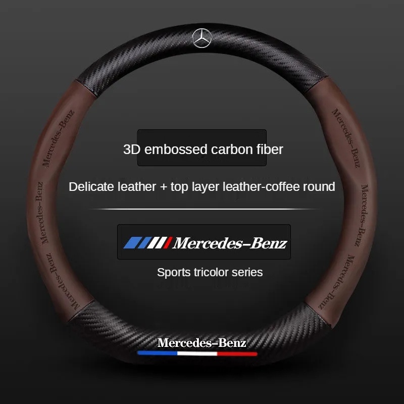 Untuk Mercedes Benz Penutup Setir Serat Karbon Mobil carbon fiber leather steering wheel cover Untuk W210 W124 W203 W204 C200 W140 W176 W205 W123 W220 W211 W212 GLA GLB AMG