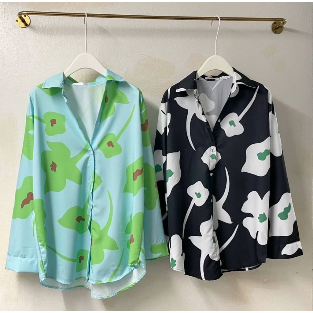 KEMEJA NOK BANGKOK OVERSIZED MOTIF BUNGA FASHION WANITA IMPORT BANGKOK