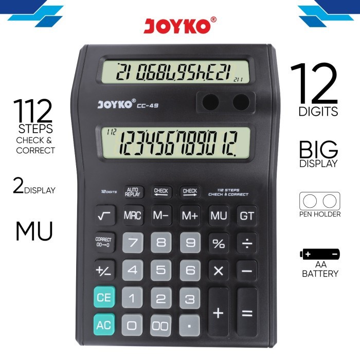 

EKSLUSIF Calculator Kalkulator Joyko CC-49 12 Digits 2 Display
