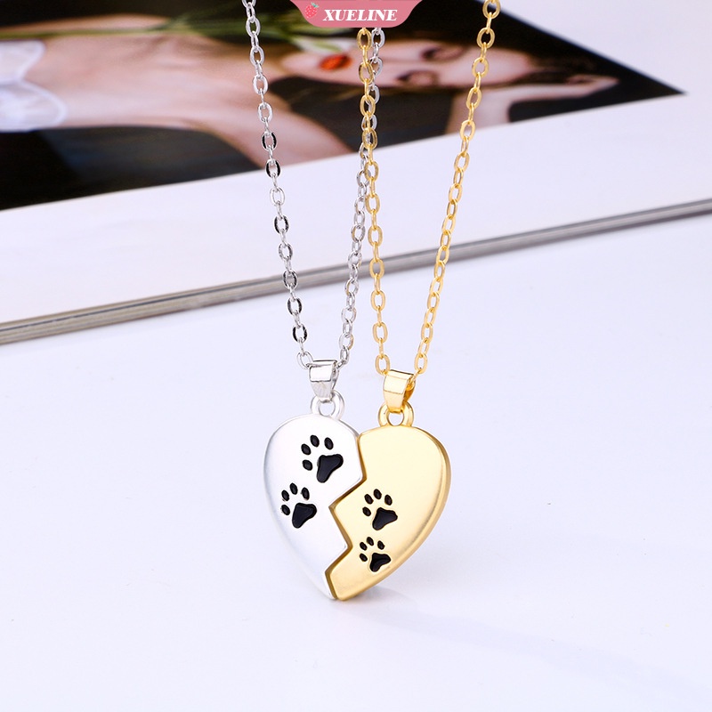 2pcs/set Berbentuk Hati puppy Cetak Pasangan Magnet Kalung Menarik Berharap Batu Perhiasan Hari Valentine anniversary Cinta Hadiah [ZXL]