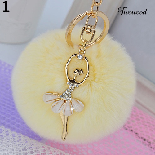 Twowood Wanita Fashion Lucu Angel Bola Bulu Gantungan Kunci Handbag Key Ring Gantungan Kunci Mobil