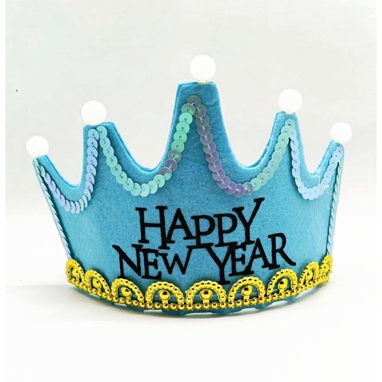 Glowing Happy New Year Crown Hat Led Aksesoris Tahun Baru