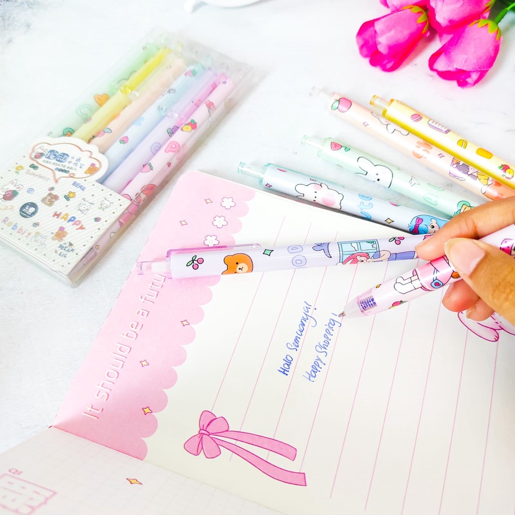 &quot;SET PULPEN CETEK CEWE ERASABLE ISI 6 PCS BISA DIHAPUS ALAT TULIS BOLPOIN CUTE GIRL UNIK IMUT MURAH PEN  GEL KARAKTER PENA UNIK LUCU MURAH &quot;