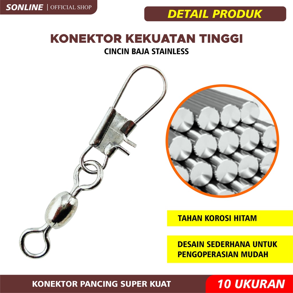 SONLINE Connector Kili-kili Pancing Rolling Swivel Bahan Stainless Steel Fishing Gear ZXZH