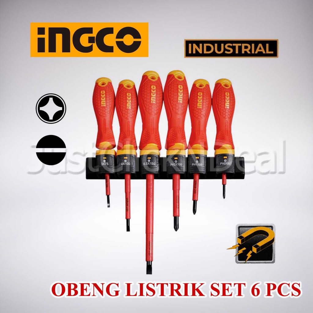 Ingco Obeng Listrik Anti Setrum Magnet Set 6 pcs Elektrik Insulated