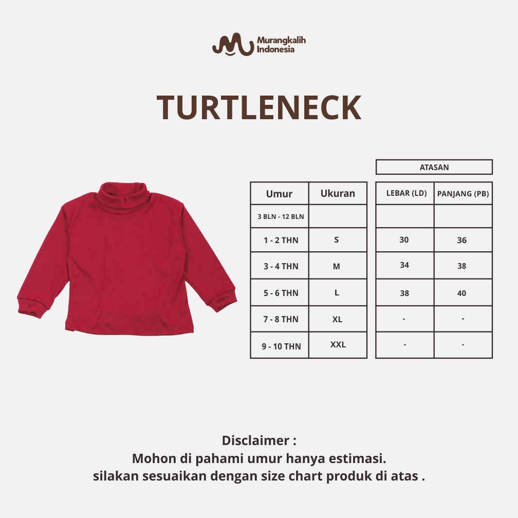 MURANGKALIH - TURTLE NECK  | Baju Jaket Sweater Anak Laki-Laki/Perempuan Bayi Baby Kids Cewek Cowok Rib Cotton 1-4 Tahun TERMURAH