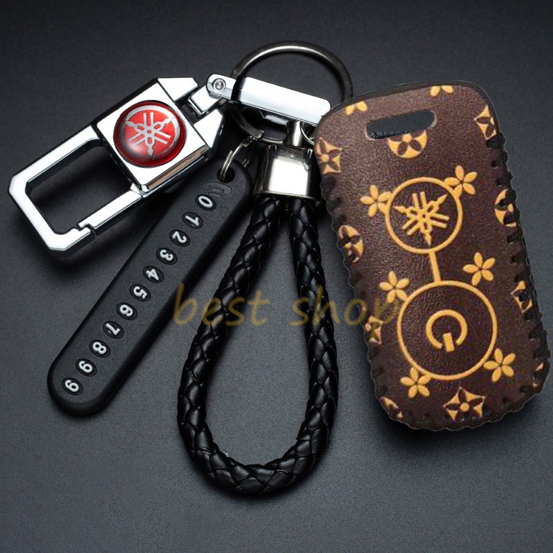 Case Kunci Motor Yamaha y15zr Nmax y16 Xmax y16zr Remote Key Leather Case Cover Dengan Gantungan Kunci